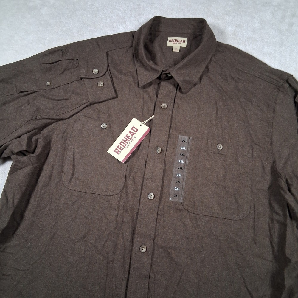 RedHead Flannel Shirt Mens 2XL Java Brown Ozark Mountain Solid Cotton ButtonDown